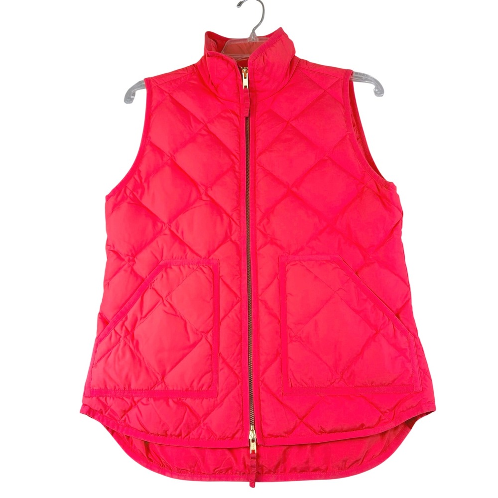 J.Crew XS Red Excursion Quilted Down Vest Gold Zip Puffer Layering Preppy 92465